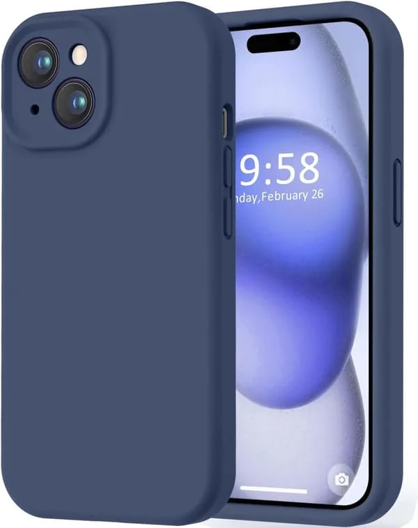 Kompatibel med iPhone 15-deksel, [Glatt silikon full kameradekning] [2,4 m fallbeskyttelse], Mykt mikrofiberfôr heldekkende beskyttelsesdeksel for