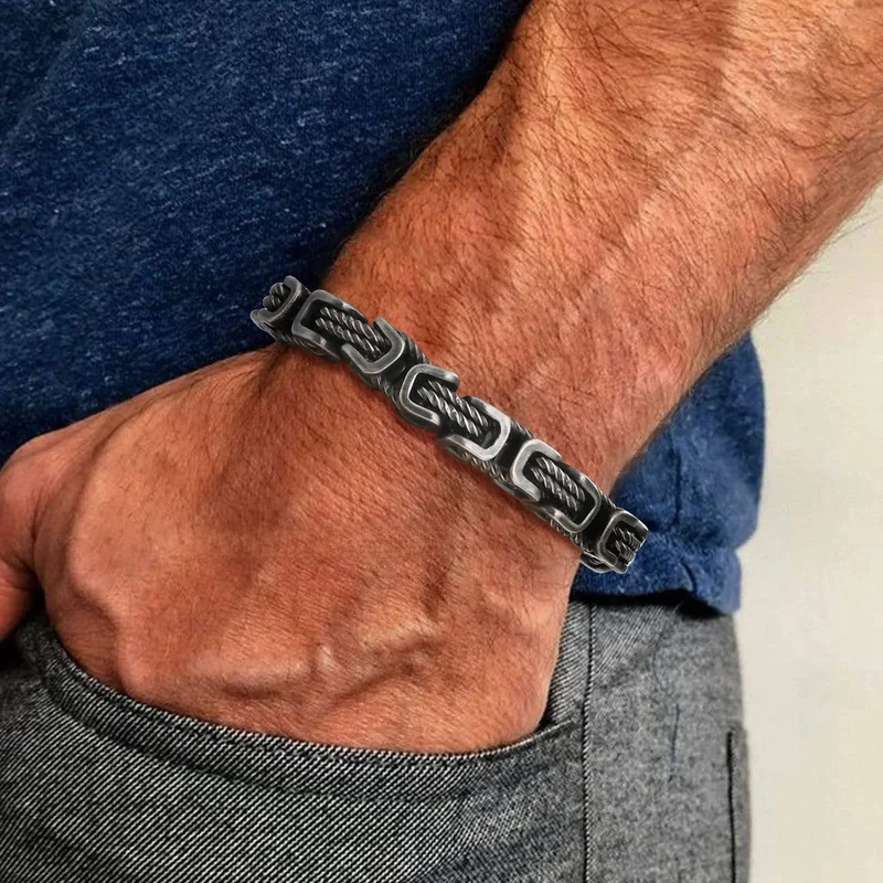 AliExpress - Klobige byzantinische Herren-Armbänder, Retro-Grau, 8 mm Edelstahl, geflochtenes Gliederarmband, Vintage-Schmuck, Geschenk für Ihn, 