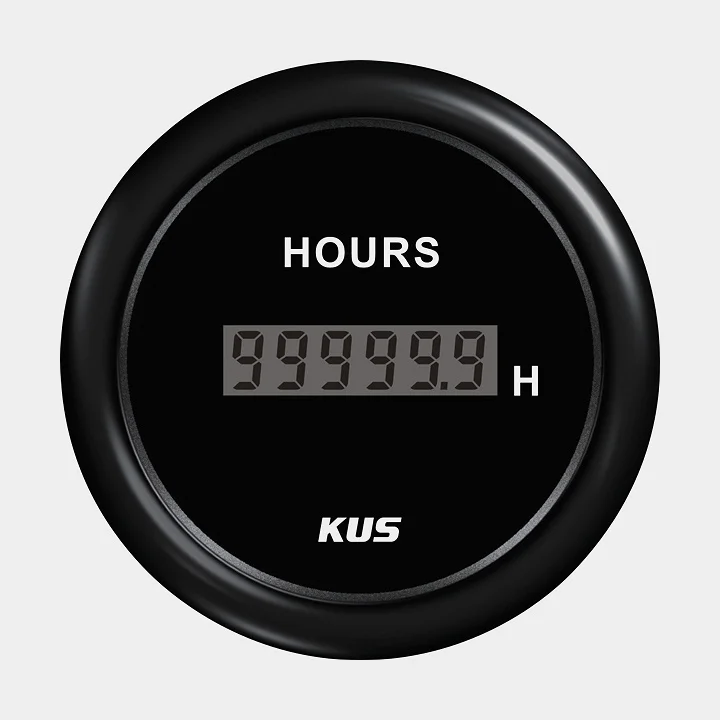 Digital hour meter KUS, fog-free, Ø52 mm, 12 V / 24 V, black