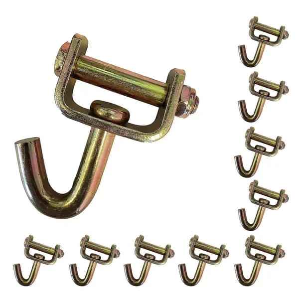 Kraftig 2-tums svängbar J-dragkrok, WLL 1512 kg, kompatibel med 2-tums spännband, 10-pack för lastsäkring
