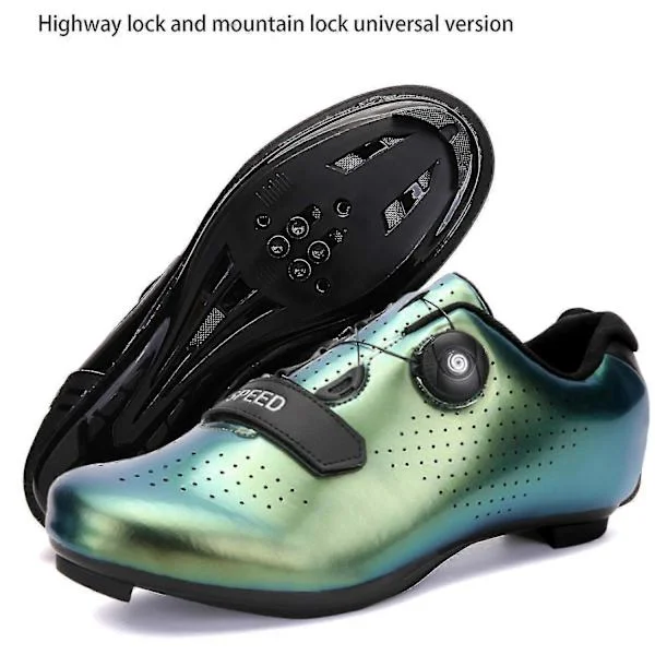 Lockable Road Cycling Shoes, Hard Sole Mountain Shoes, Racing Shoes and Sports Shoes Bright Green
