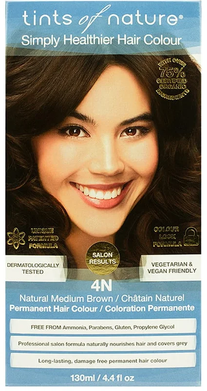 Tints of Nature Naturlig hårfarve Natural Medium Brown 4N 130 ml, Hår, Hårfarve, Permanent Hårfarve