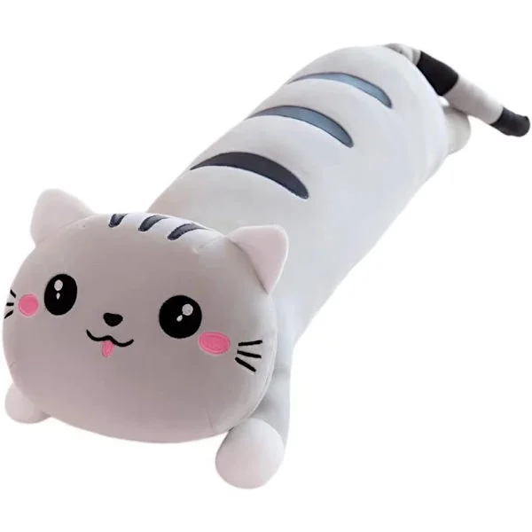 Pitkä pehmokissa tyyny, harmaa pehmeä tyyny nukkumiseen, pitkä kissa - 20'' (50cm) 【GKS】