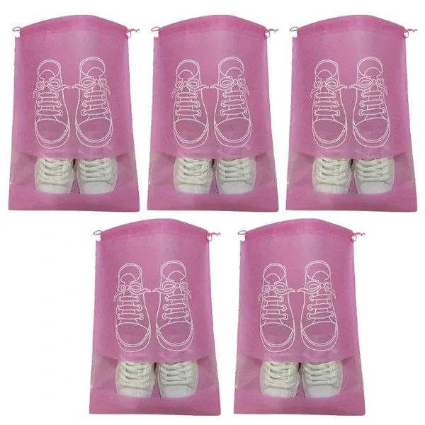 Skopåsar - 5-pack - Skopåse - Rese- och förvaringsväska - Vattenavvisande - Researrangör - Rosa (36*26,5 cm)