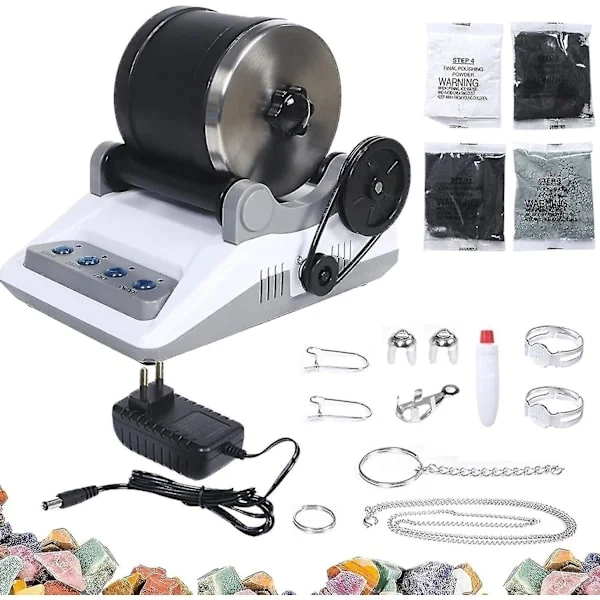 Slipstenslipningsset, Professionellt stenkoppsset, Poleringstrumma, Slipsten, Stenslipmaskin, 7-dagars timer, 4 poleringspulver
