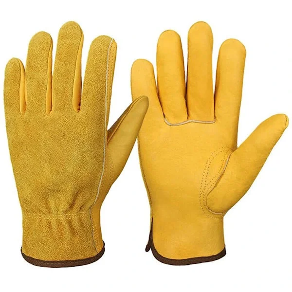 Cowhide Leather Garden Gloves - Flexible Leather Work Gloves - Thorn-Resistant Gardening Welding Gloves for Men and Women
