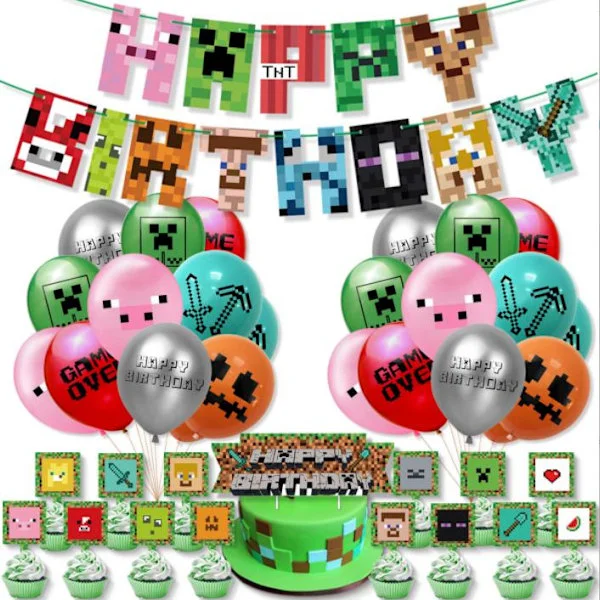 Minecraft tema bursdag Banner Ballong Festdekorasjoner levering
