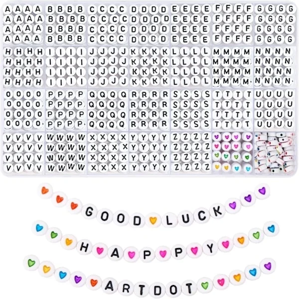 1820 stk Bogstaver Perler 28 Stilarter Alfabetiske Perler Farverige Smiley Perler Hjerte Perler til Armbånd og Smykkefremstilling Hvid