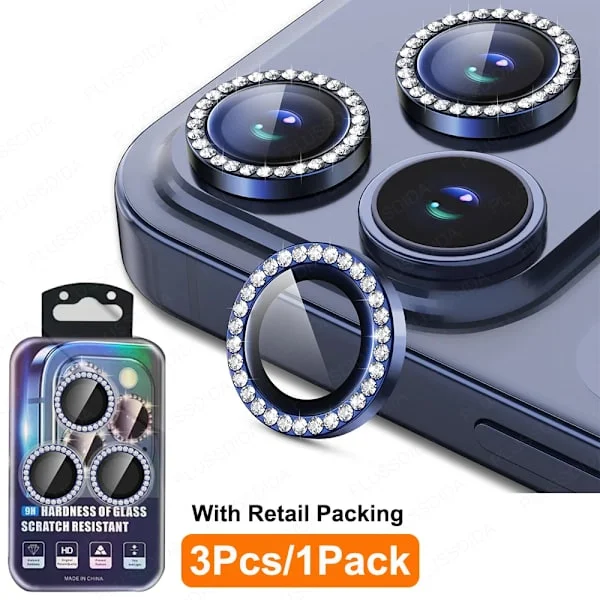 3PCS 3D Diamond Kamera Härdat Glas kompatibel iPhone 7 Pro Max Telefonlins Skärmskydd kompatibel iPhone 17 Air 17Pro Max Kameraskal