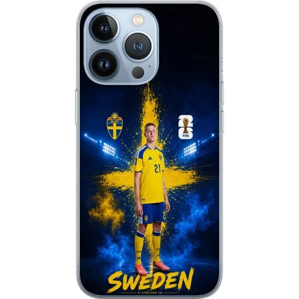Kompatibelt Mobildeksel til Apple iPhone 13 Pro Anton Salétros med svensk flagg, fotballarena og blågul supporter motiv for landslag fans