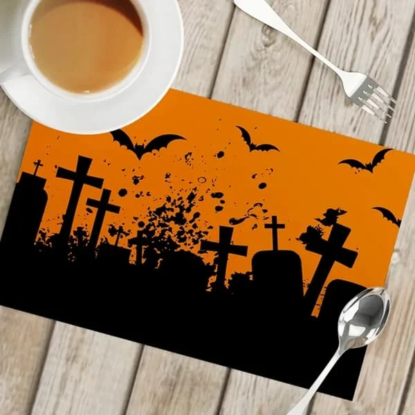 Halloween-dekkebrikke, 32 x 42 cm Vanntett Flaggermus, Spøkelse, Gresskar, Ugle Isolasjonsmatter, Halloween-dekorasjon #21