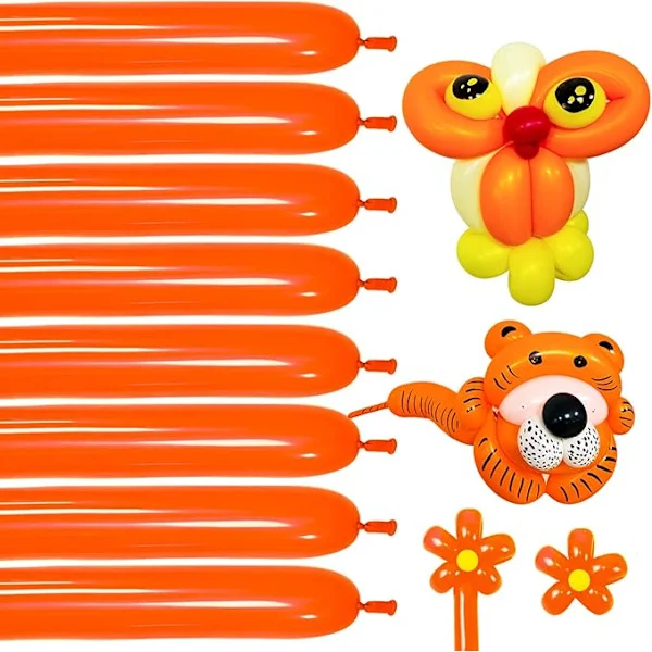 100-pack orange 260 ballonger, tjocka latexvridningsballonger för djurmodellering, långa ballonger för Halloween- och festdekorationer