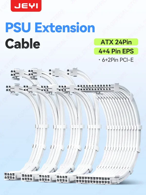 AliExpress - JEYI Netzteil-Verlängerungskabel-Set – 24-poliges ATX + 8-poliges EPS + 6 + 2-poliges PCIe, 18 AWG ummantelt mit Kämmen, passend für 
