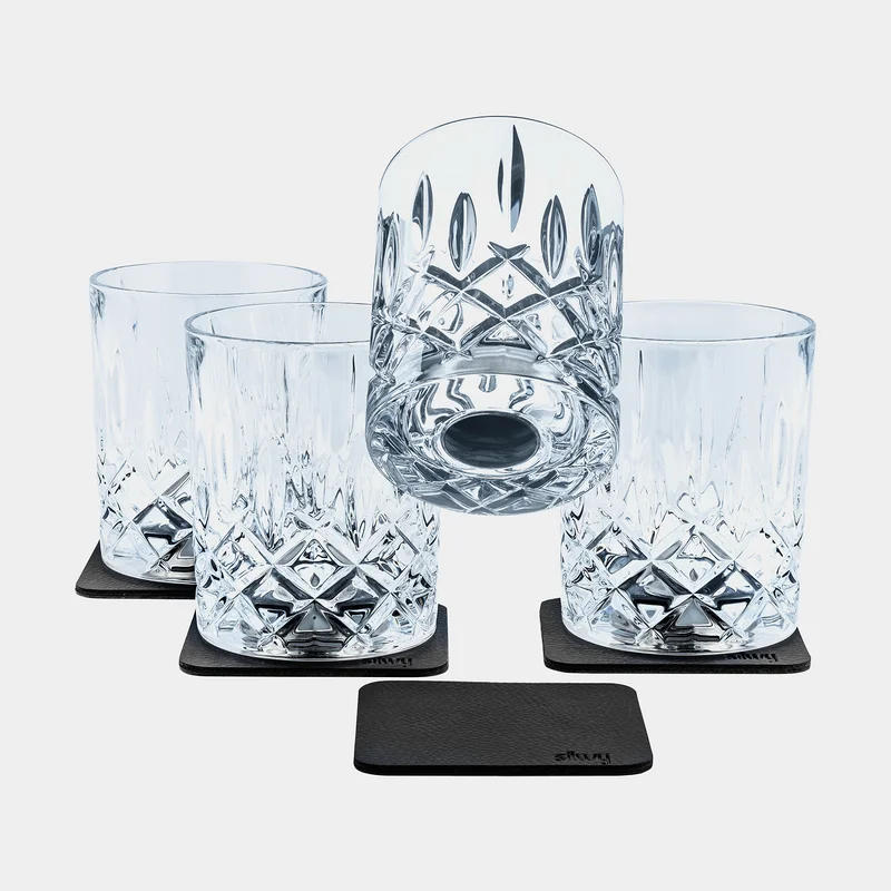 Magnetyczne szklanki do whisky z kryształu Silwy Magnetic Crystal Glass Whisky Nachtmann, przezroczyste, 20 cl, 4-pak + magnetyczne podkładki - 