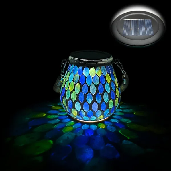 Solar Mosaic Lampe til Udendørs Brug, On/Off Glas Mosaic Hængelampe Solar Lanterne Bordlampe IP65 Vandtæt til Græsplæne Sti Gårdhave Terrasse Gulv Dam