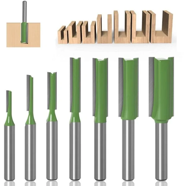 6mm Sett med rette fresestål, 7 deler hardmetall rette spor fresestål for tre, kompatibel med Bosch, Makita