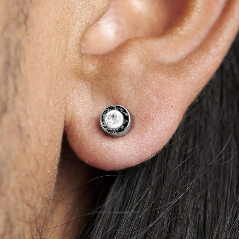 8mm Black & Clear Crystal Magnetic Earring for Men - Magnetic earrings