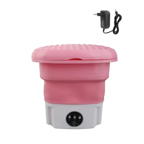 Bärbar Mini Tvättmaskin Vikbar Underkläder Strumpor Tvättmaskin för Sovsal Lägenheter Vårdhem Resor Camping 100‐240V Rosa EU-kontakt