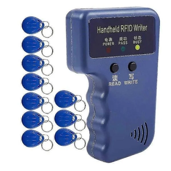 Handhållen 125kHz RFID Läsare Skrivare Duplicator Kopierare, Uppgraderad ID-kort Klonare Programmerare, Med 10st Omskrivbara Kort