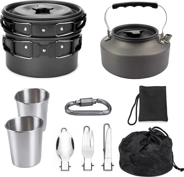 9-piece Camping Cookware Set - Foldable Pots & Pans - BPA-Free - For 2-3 People - Perfect for Camping & Picnic