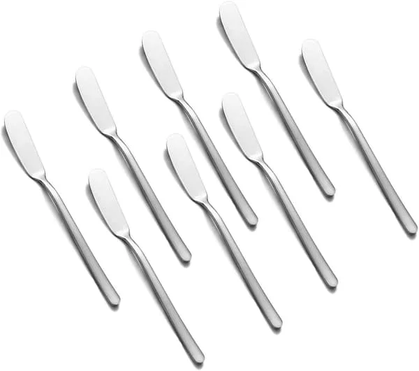 Oste knive, Klassisk sæt af smøreknive i rustfrit stål til ost, gelé, marmelade, dessert, sæt med 8 canapéknive, sandwichost
