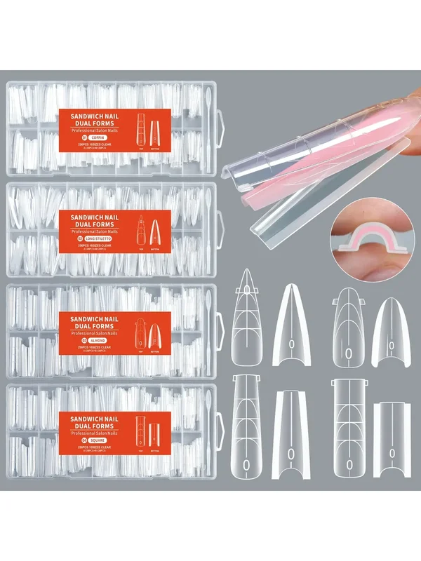 AliExpress - 256 Stück Sandwich-Nagelformen oben & unten, 16 Größen, Mandel-, quadratische lange Nagelformen, neue Technologie, schnelle Nagelformen, 