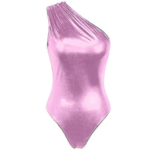 Dame metallisk flydende one-piece bodysuit one-shoulder leotard top