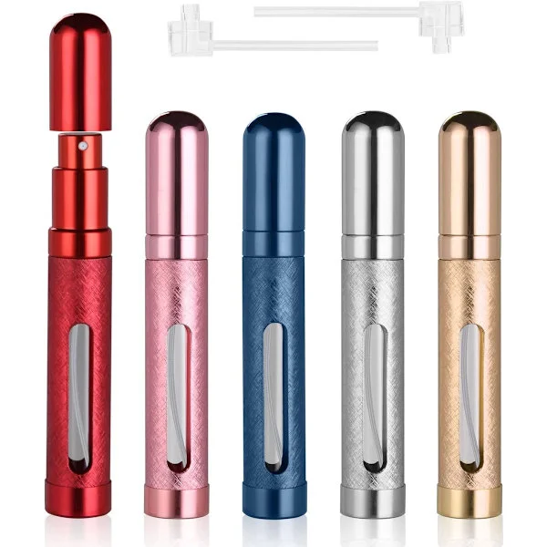 5 stk. Parfume Atomizer Genopfyldelig - Mini Flasker Rejse 12ML Lækagesikker Flaske Håndbagage 5 Farver Til Pung, Håndtaske, Taske, Bagage, 
