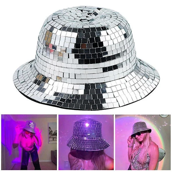 Glitter Mirror Disco Bucket Hat, Full Sequin Disco Ball Hats For Dj Club Bar, Unisex Disco Ball Festival Visor Fisherman Hat