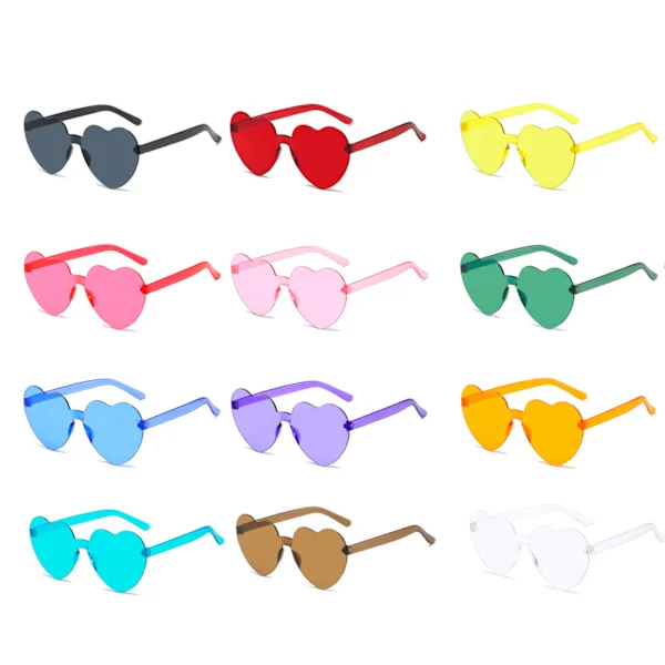 12 Gel Color Love Sunglasses, Rimless Heart-Shaped Angel Glasses, Tinted Glasses
