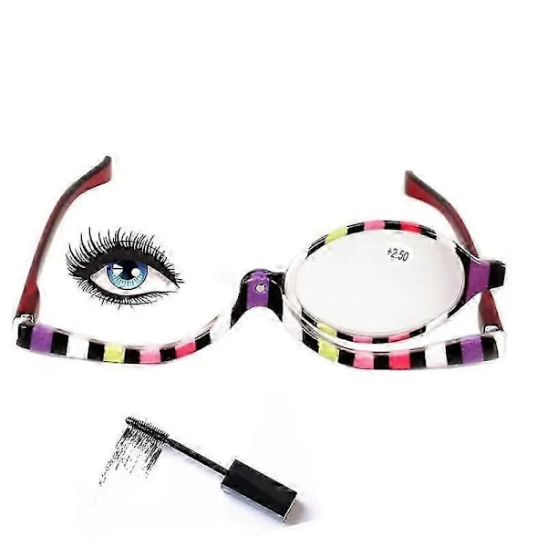 2-pak Forstørrelses Makeup Briller Øjenmakeup Briller Flip Ned Linse Foldbar Kosmetisk Dame Læsebriller +2.50