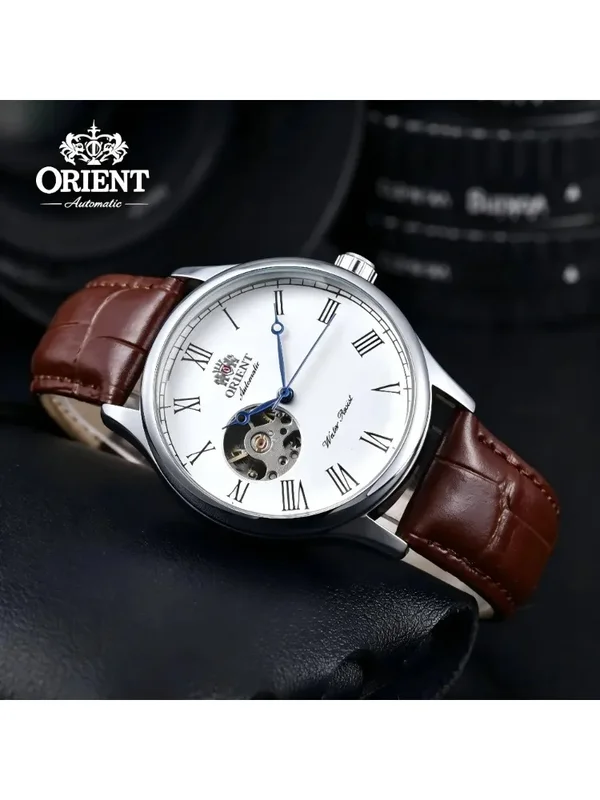 AliExpress - Montre automatique ORIENT Open Heart pour homme, montre-bracelet mécanique classique, cadran à chiffres romains, bracelet en cuir marron,