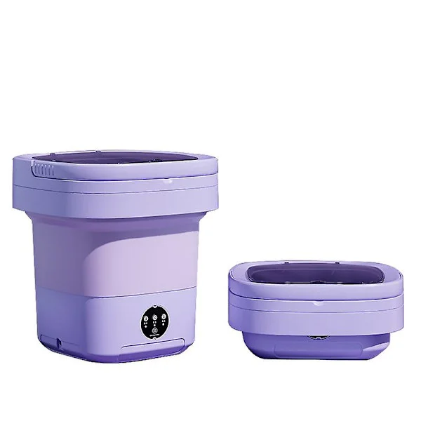 Liten hopfällbar tvättmaskin, portabel tvättbalja, portabel tvättmaskin, 9L 2 i 1 hopfällbar tvättmaskin och torktumlare lila