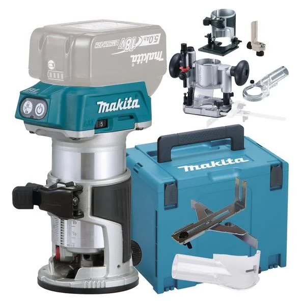 Makita DRT50ZJX5 Fræser med tilbehør, uden batteri og oplader, Maskiner