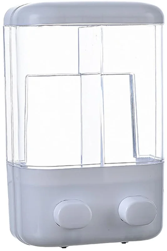 14,2x7x21cm - Manual Wall-Mounted Soap Dispenser - Hand Soap Pump for Hotel Bathroom - Transparent, Punch-Free Double-Head Soap Dispenser