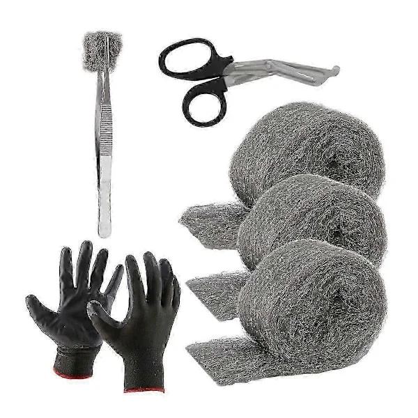 Ståluld Muse Sikring Hul og Fyld, 3-pak, 8,4 cm X 3 m, Ståluld Musekontrol DIY Kit Fyld