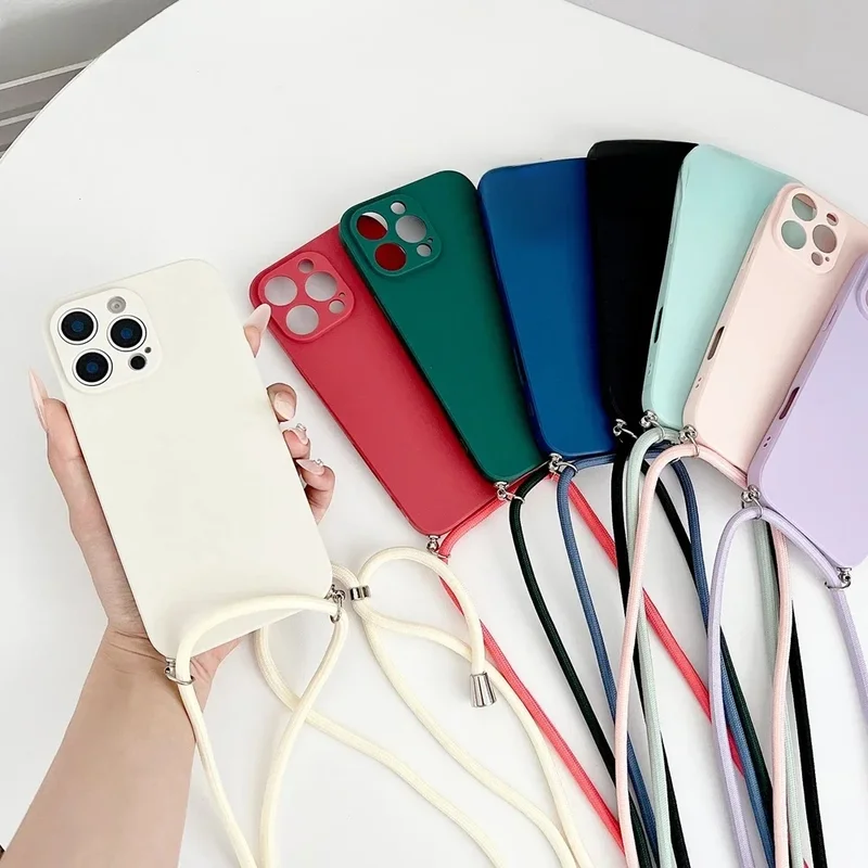 AliExpress - Coque en silicone souple avec sangle de collier, étui pour iphone 16 15 14 13 12 MiNi 11 Pro X XR XS Max 7 8 Plus 16E SE, housse de 