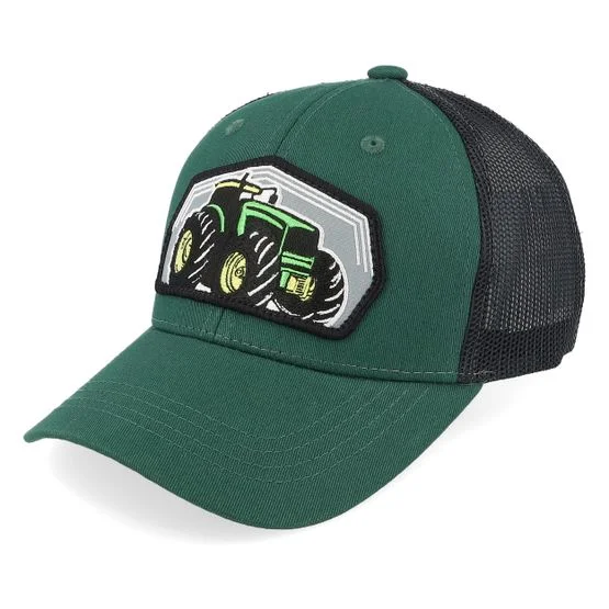 Kiddo Cap - Kids Big Tractor Grey Patch Green/Black Trucker Trucker Green Cap - @ Hatstore