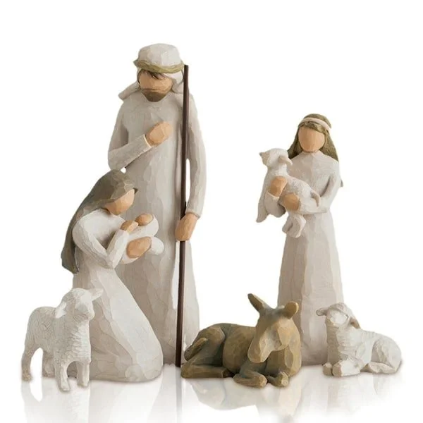 Willow Tree Julkrubba Figurset Staty Handmålad Dekoration Julklapp Vit
