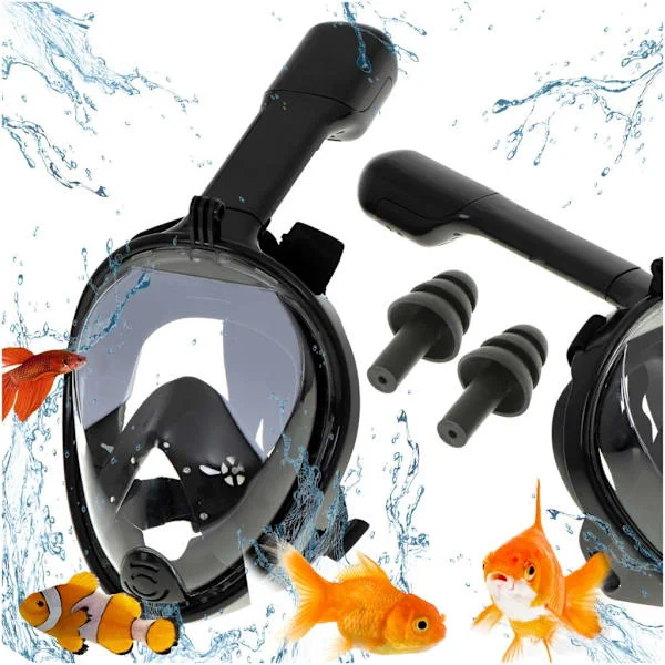 Full face snorkel mask L/XL black anti-fog with dry-top, GoPro mount