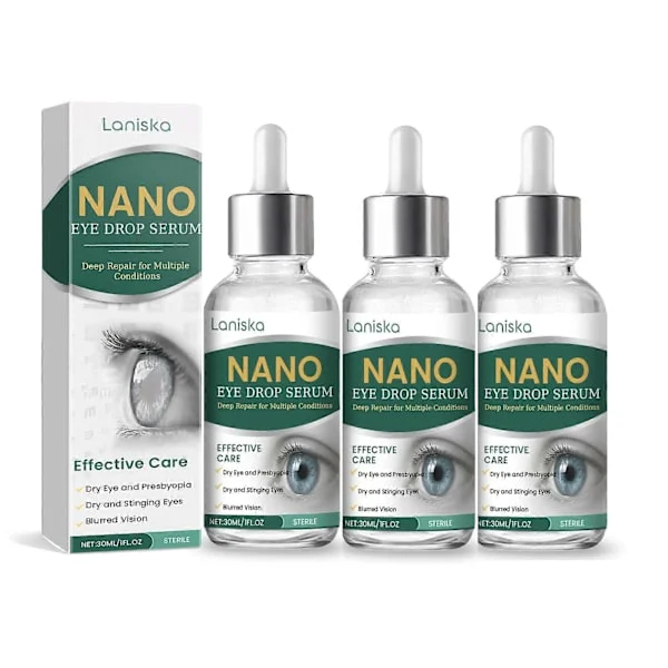 Nano Repair Eye Drop Serum, steril formel, for dyp reparasjon av tørre øyne, tåkesyn og flere øyesykdommer (3 stk)