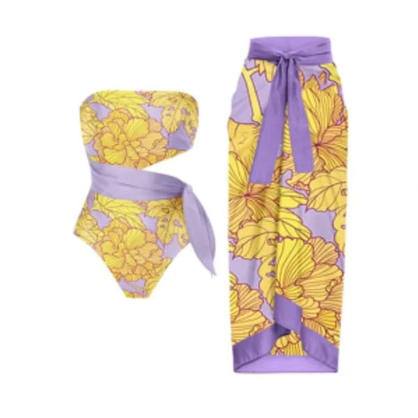 2026 Kvinnor Baddräkt Bikini Baddräkt Topp Klänning Set Blomstermönster Dam Baddräkt Tvådelad Kostym Mode Dam Baddräkter