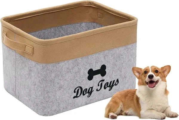 Katte- og hundekurv i filt med træhåndtag, legetøjskurv, hundekurv