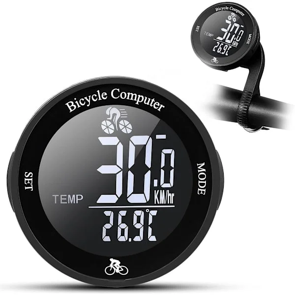 Cykelcomputer kilometertæller cykel speedometer trådløs cykelcomputer, vandtæt cykel speedometer, stort LCD-display, cykelcomputer med notesbog, sort