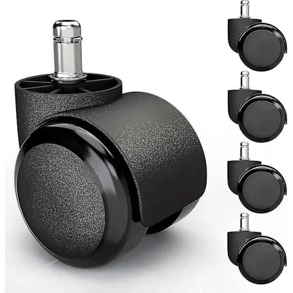 Hjul för hårda golv med tyst och repfri PVC-beläggning - Universella kontorsstolshjul lämpliga för alla golv (11 mm x 22 mm, svart)