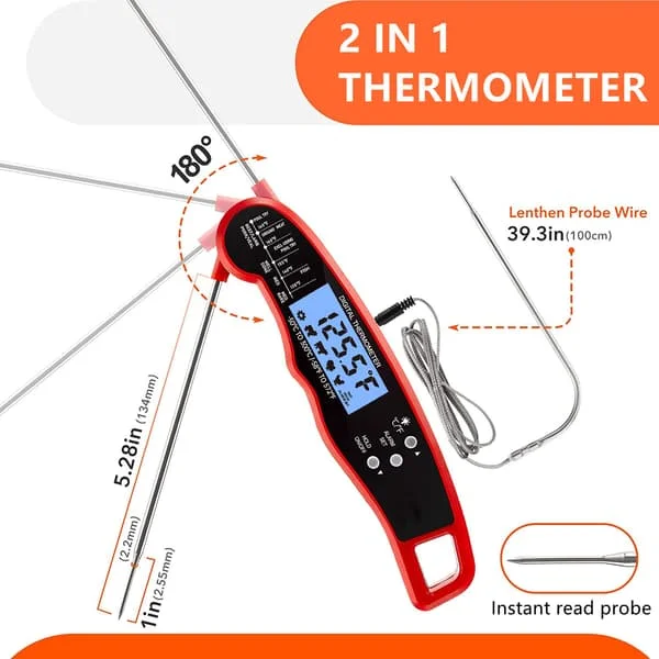 Large Screen Dual Probe Thermometer Grilled Meat Waterproof Thermometer Food Food Alarm Thermometer