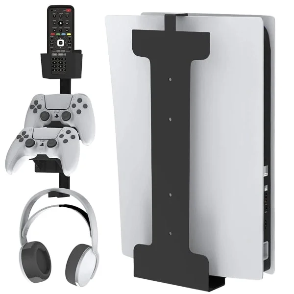 PS5 Spilkonsoll Universal Vægfæste Holder til Konsol, Spilcontroller, Headset - PS5 Konsolholder med Headset Holder