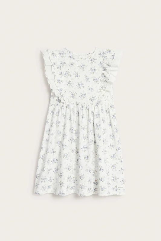 Newbie | Småblommig klänning med volang Offwhite 110 | Barn