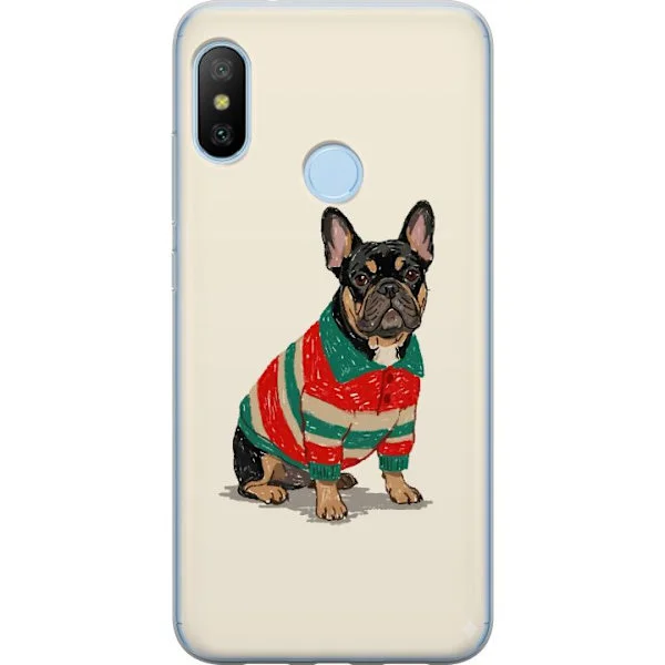Kompatibelt Mobildeksel til Xiaomi Mi A2 Lite Søt bulldog i rød og grønn stripete genser med tegneseriestil og sjarmerende hundemotiv