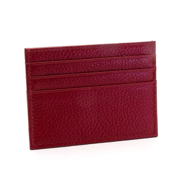 Stylish slim card case / card holder in genuine leather - Dark red